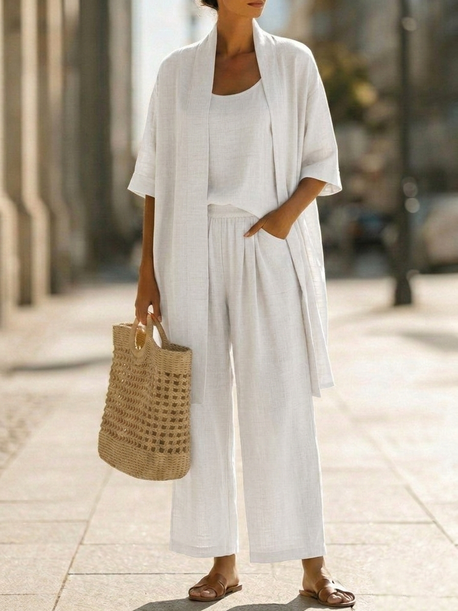 Women's Simple Linen Cotton Three-Piece Set