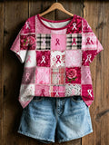 Women's Retro Breast Cancer Floral Print Top