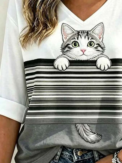 Women'S Casual Cat-Print Top