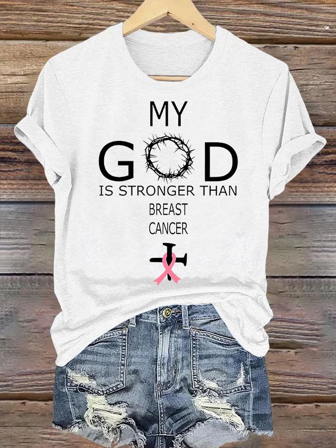 Women's  Faith & Strength – 'My God Is Stronger Than Breast Cancer' T-Shirt