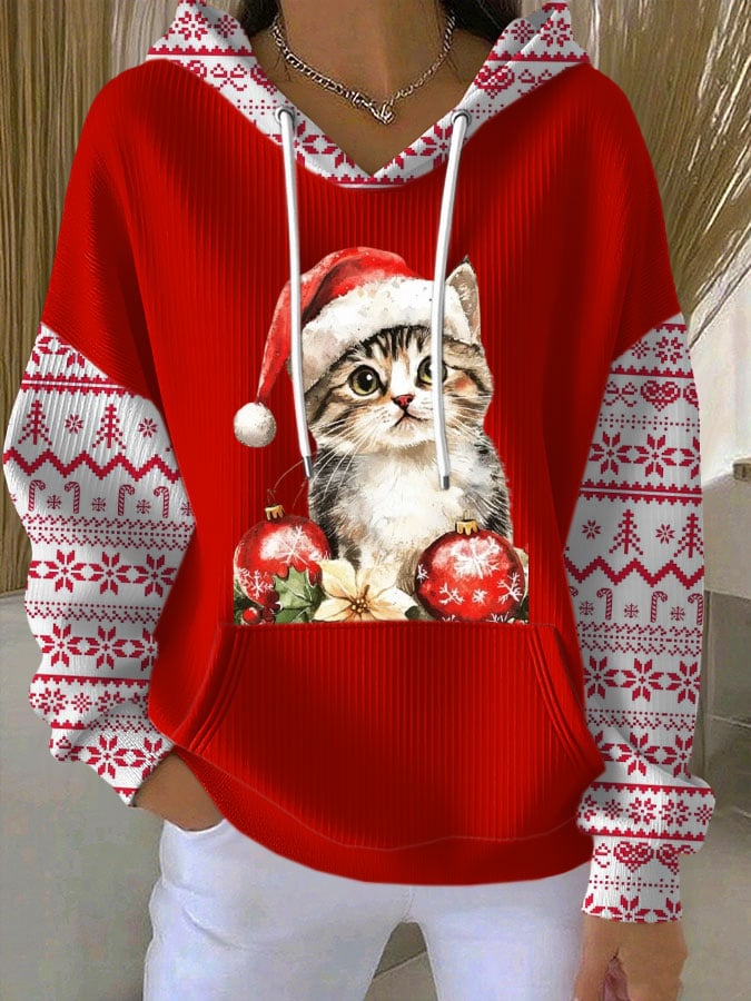 Women's Christmas Cute Cat Print Casual Sweatshirt
