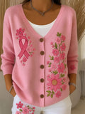 Women's Breast Cancer Print Chunky Knit Cardigan