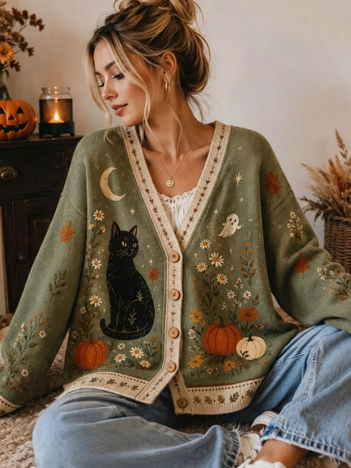 Women's Autumn Printed Casual Cardigan
