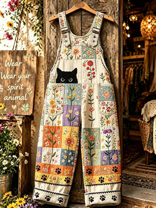 Women's Autumn Faux-Denim Print Jumpsuit