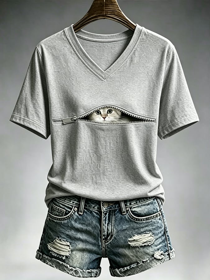 Women's Cute Cat  Print Casual T-shirt
