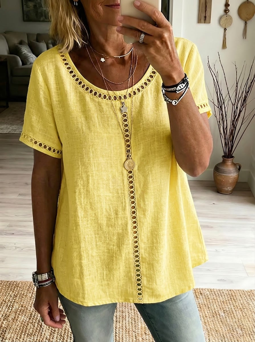 Women's Casual Linen Openwork Top