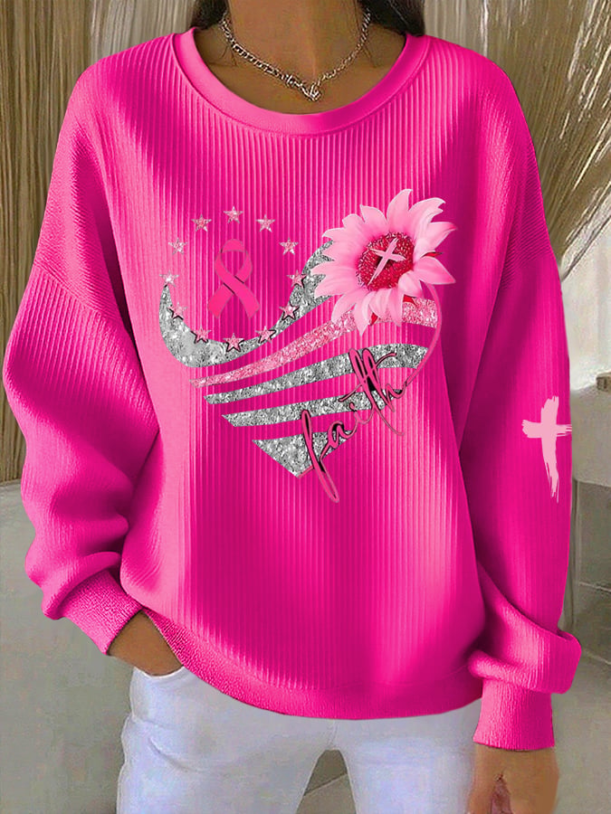 Women's Pink Print Casual Sweatshirt