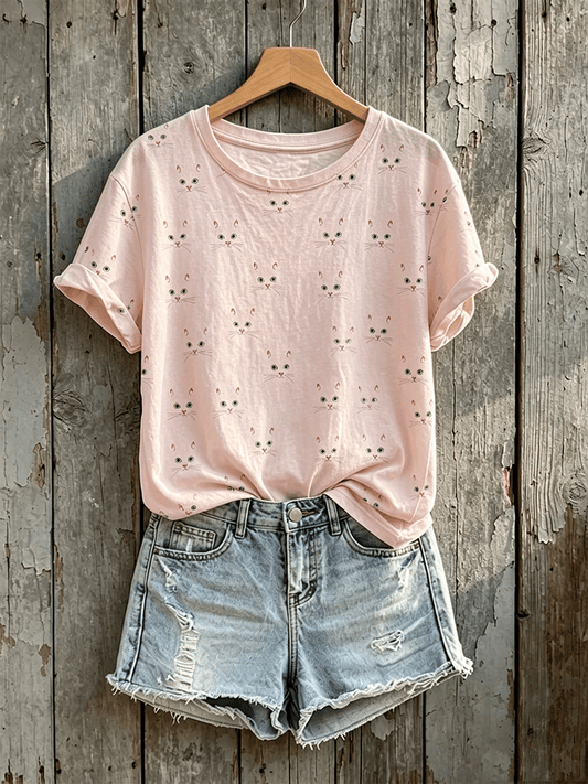 Women's Funny Cat Print Casual T-shirt