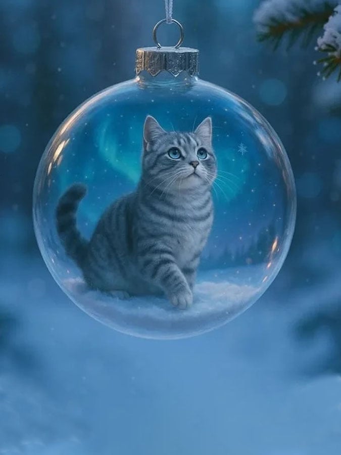 Cute Cat Christmas Glass Ornaments Collection