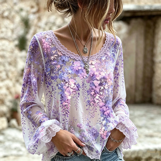 Women's Retro Bohemian Floral Print Top