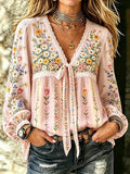 Women's Casual Breast Cancer Floral Print T-Shirt