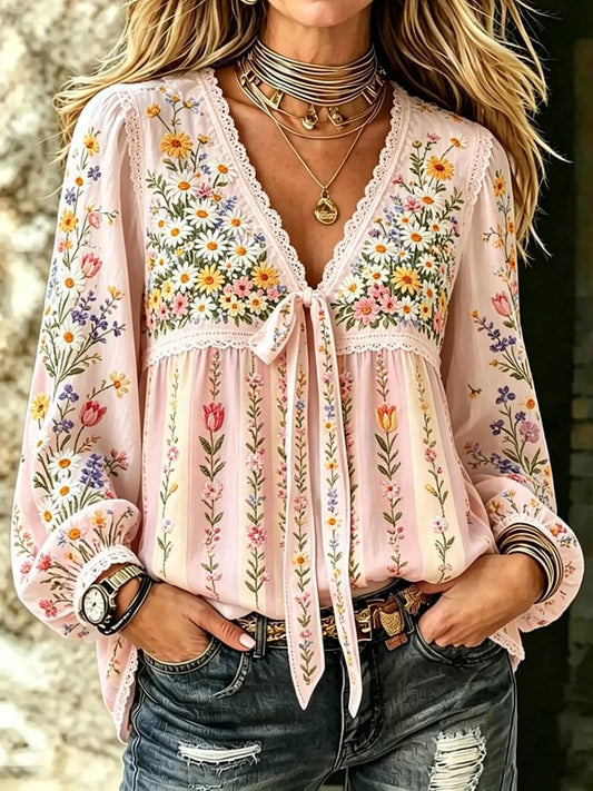 Women's Casual Breast Cancer Floral Print T-Shirt