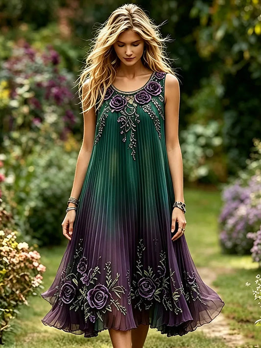 Women's Purple Rose Floral Gradient Pattern Casual Dress