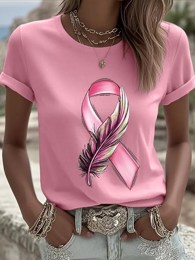 Women's Breast Cancer Awareness Printed Round Neck T-Shirt