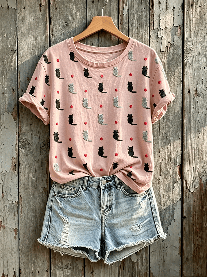 Women's Funny Cat Print Casual T-shirt