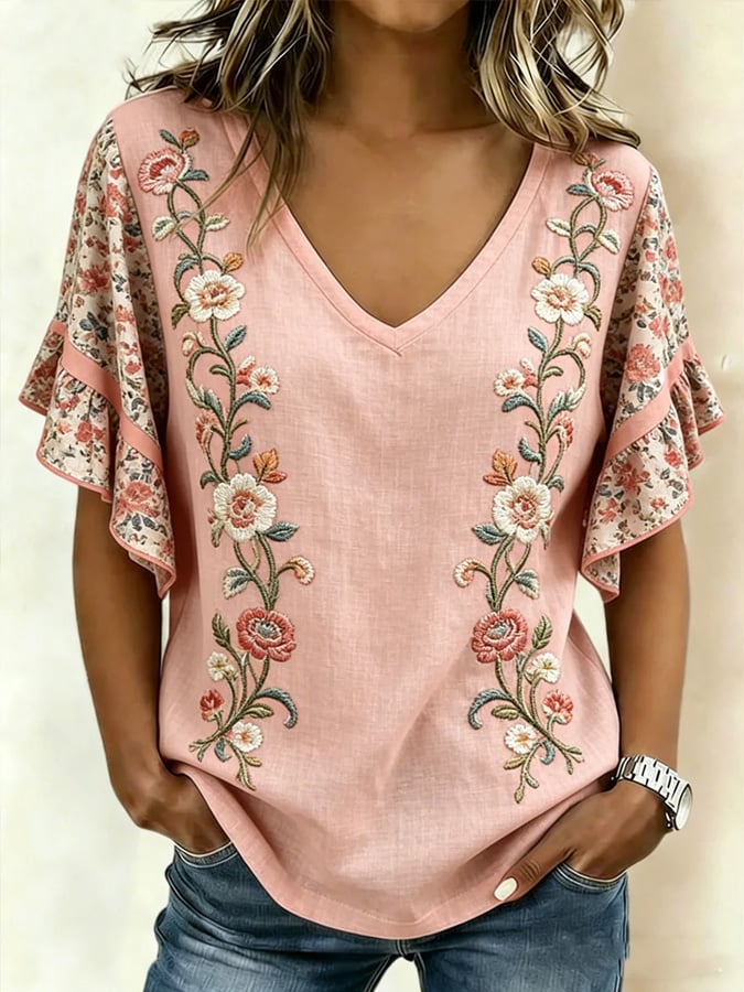 Women's Pink Floral Print Casual T-Shirt
