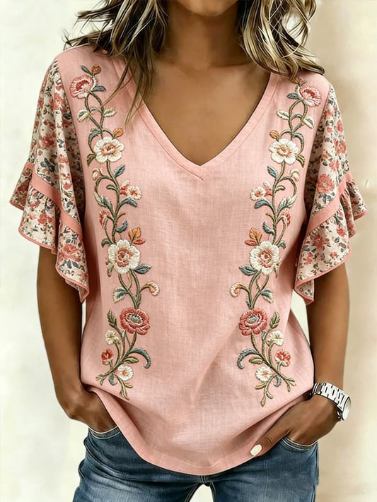 Women's Pink Floral Print Casual T-Shirt