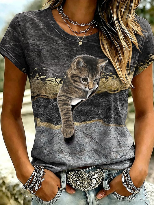 Women's Cute Cat Print Casual T-Shirt