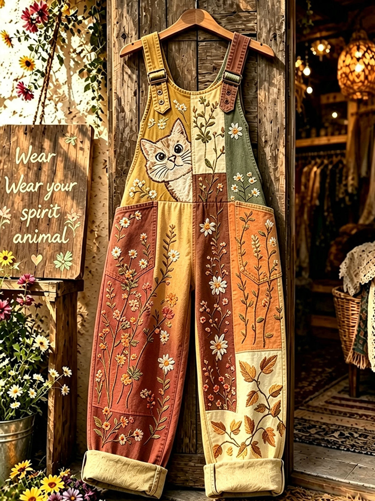 Women's Autumn Faux-Denim Print Jumpsuit
