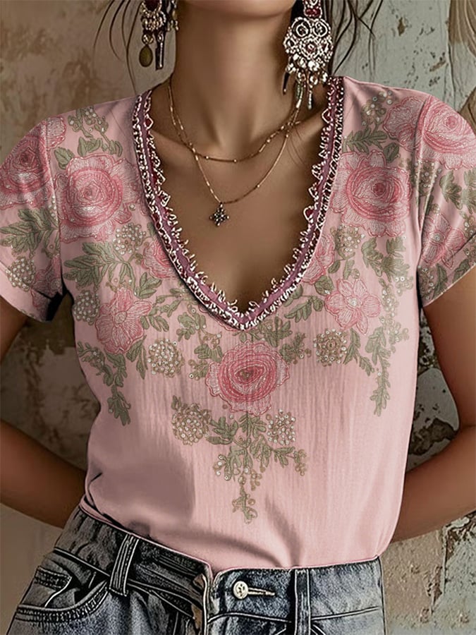 Women's Pink Art Printed T-Shirt