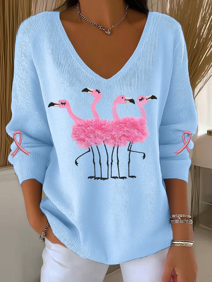 Women's Breast Cancer Print Long Sleeve Top