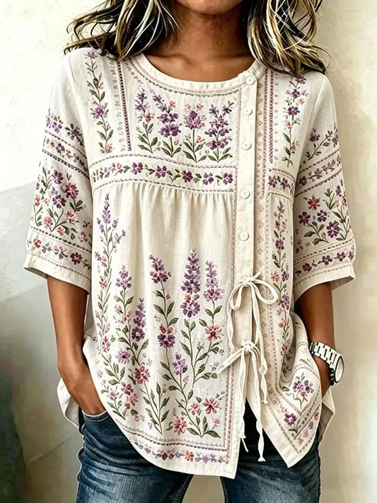 Women's Vintage Floral Print Short-sleeved Top
