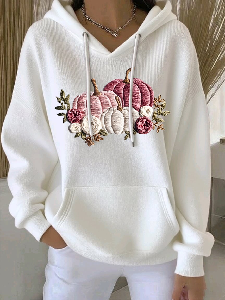Women's Casual Pink Pumpkin Striped Hoodie