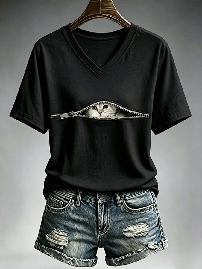 Women's Cute Cat  Print Casual T-shirt