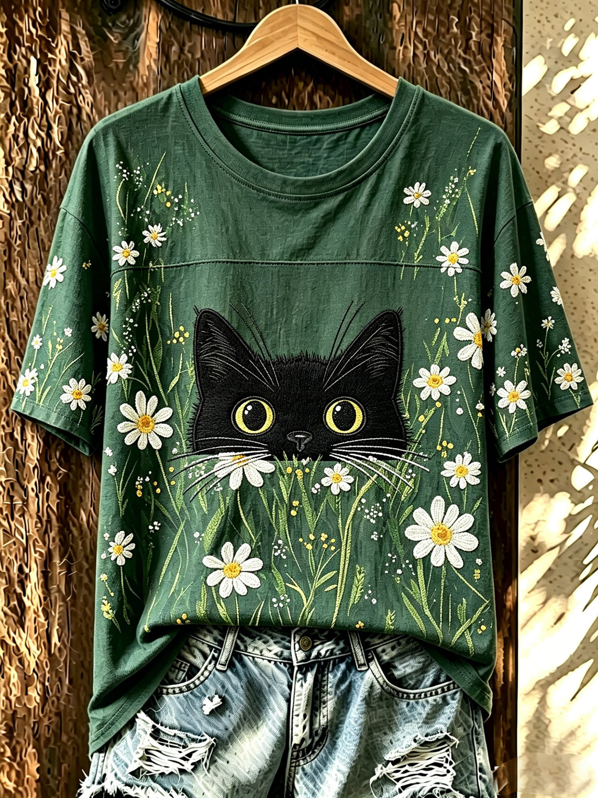 Women's Cat-Print Crew-Neck Top