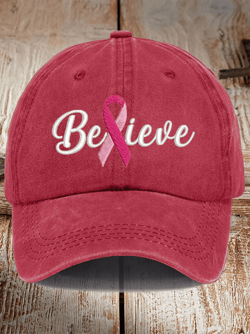 Breast Cancer Believe Ribbon Print Hat