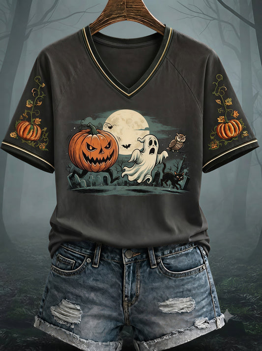 Women's Autumn Halloween Fun Casual Print T-Shirt
