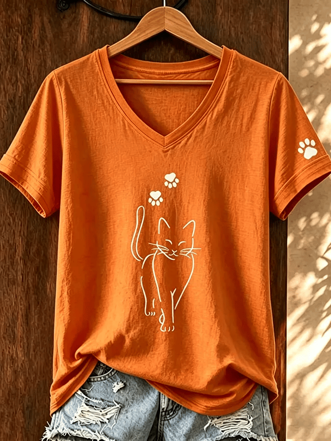Women's Cute Cat Print T-Shirt