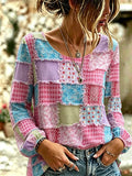 Women's Retro Floral Print Long-Sleeved Top