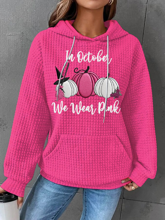 Women's In October We Wear Pink Print Casual Sweet Hooded Sweatshirt