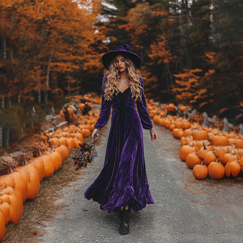Women's Classic Velvet Halloween Art Comfy Velvet Maxi Dress