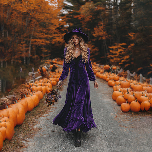 Women's Classic Velvet Halloween Art Comfy Velvet Maxi Dress