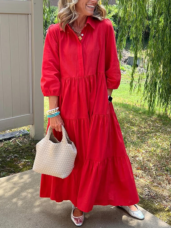 CLEARANCE🔥 Loose Cotton Linen Lapel Dress
