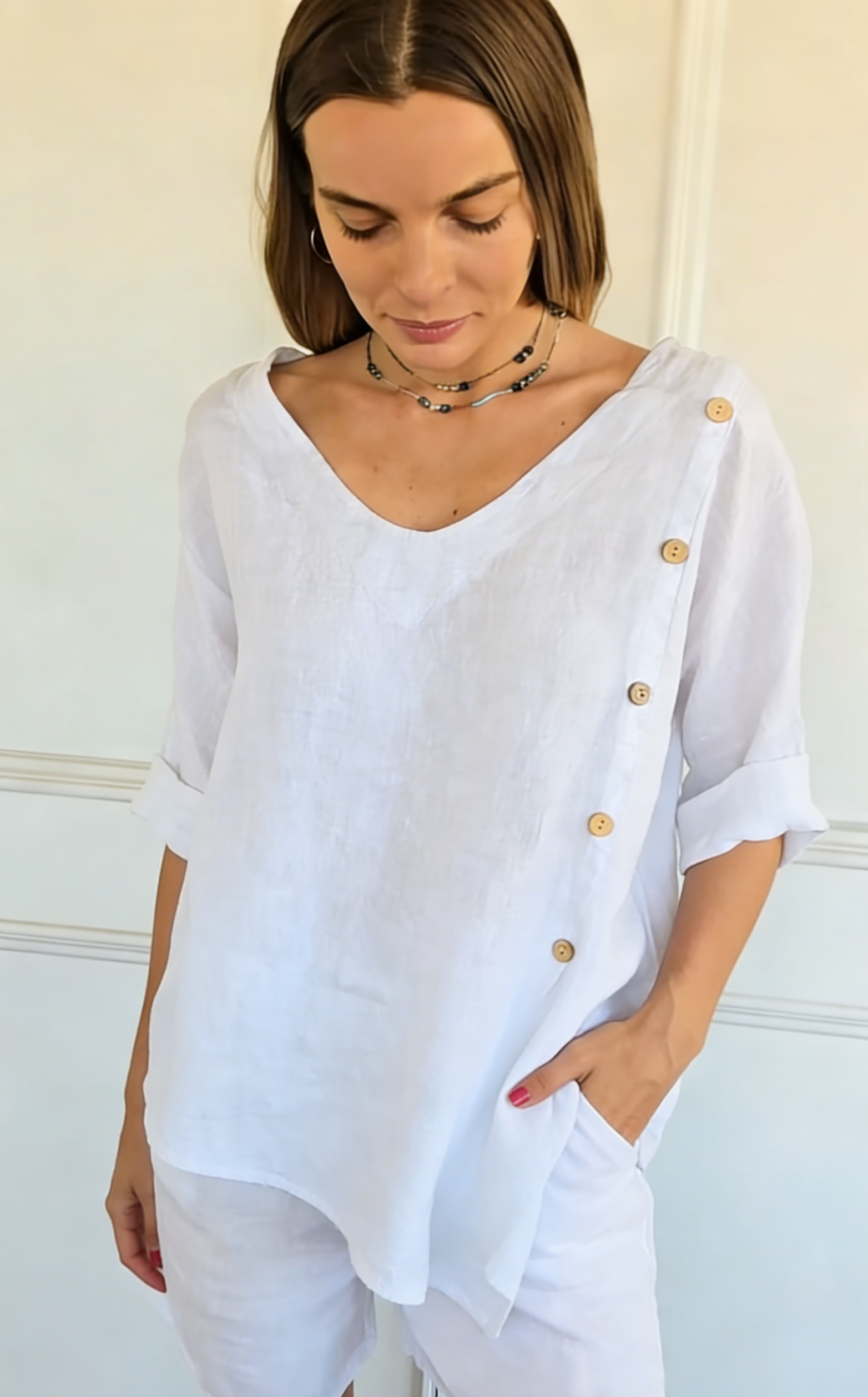 2026 Women's Linen-Cotton Blend Button-Up Top