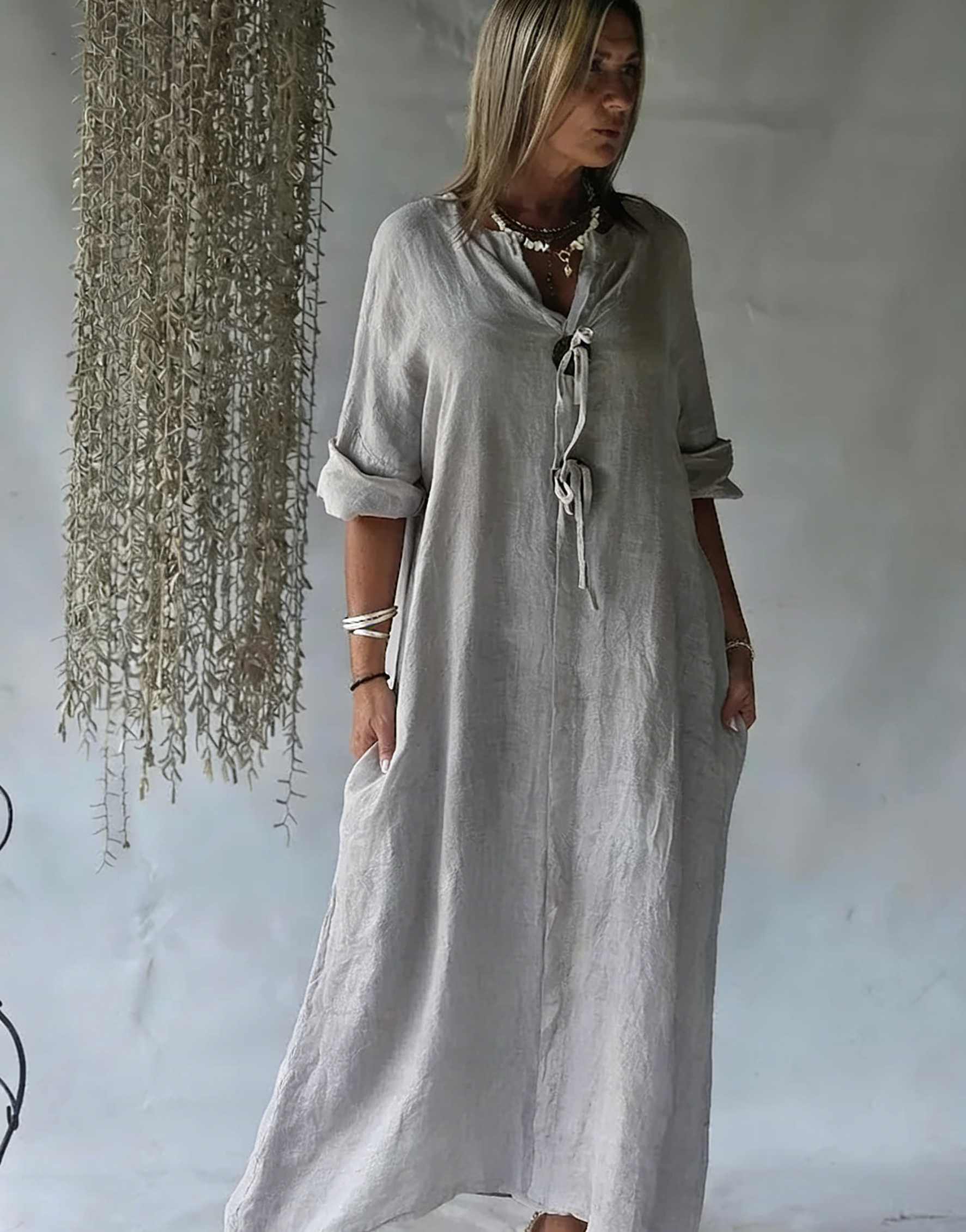 Summer Effortless Cotton-Linen Kaftan Dress