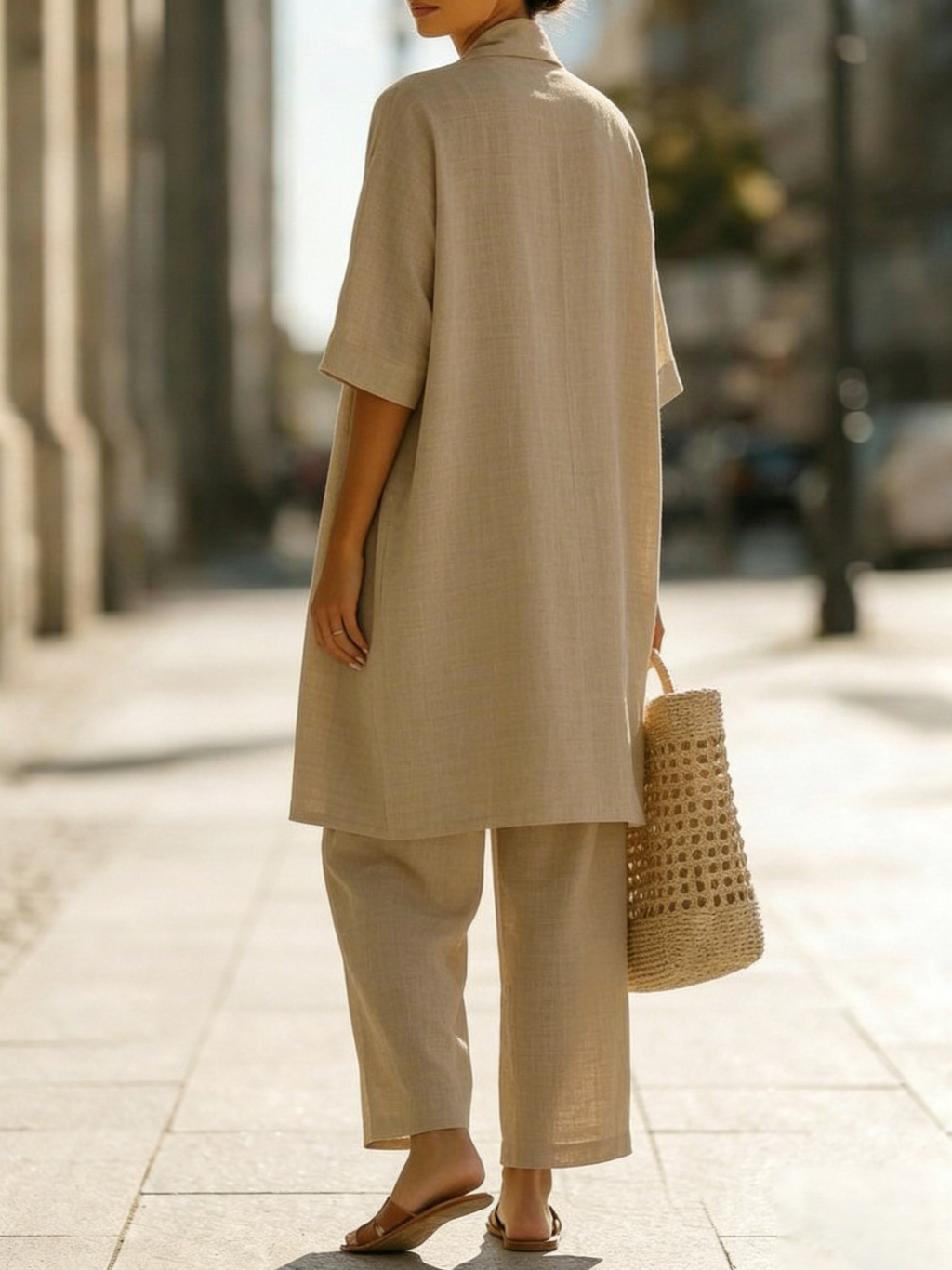Women's Simple Linen Cotton Three-Piece Set