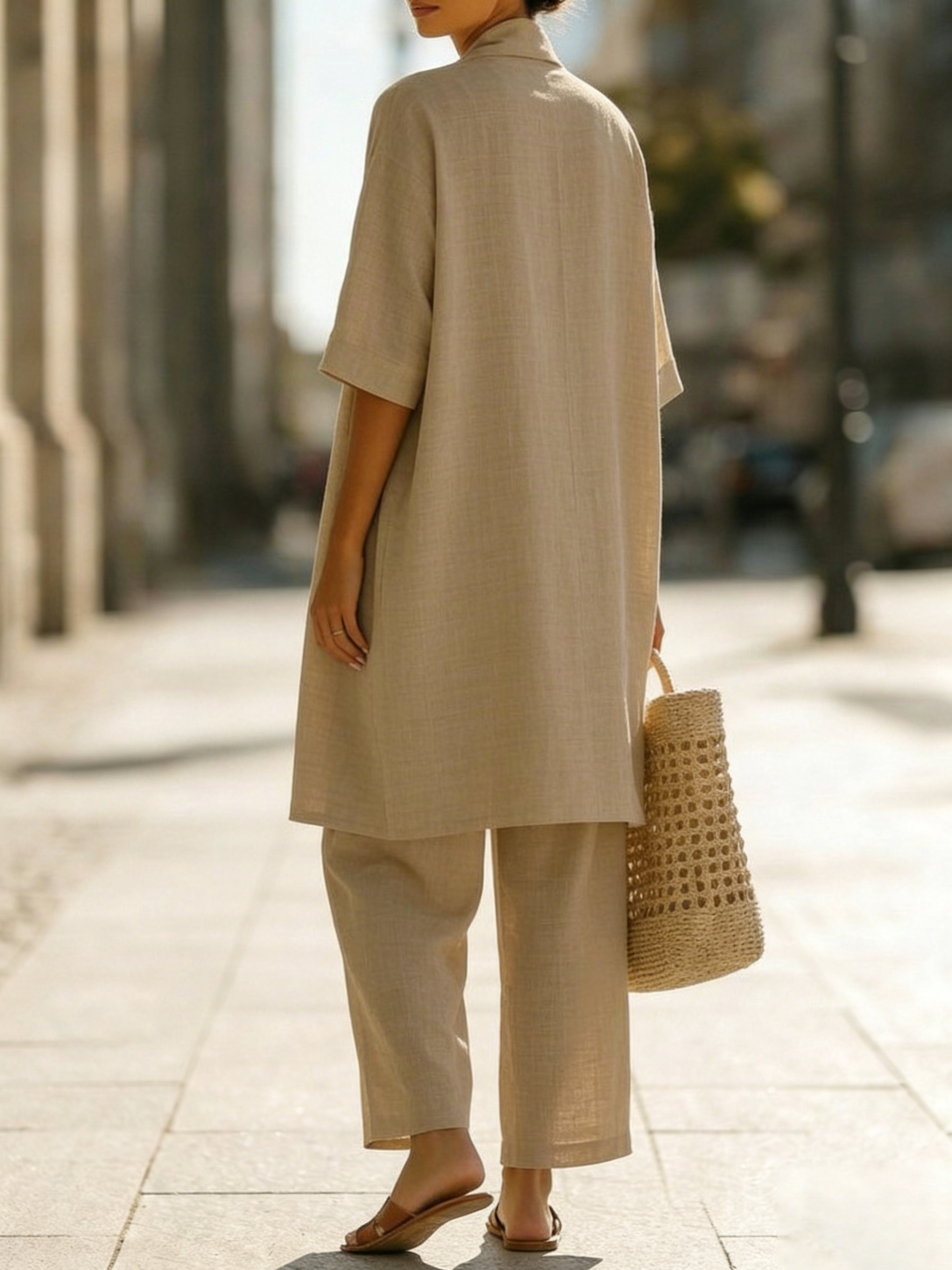 Women's Simple Linen Cotton Three-Piece Set