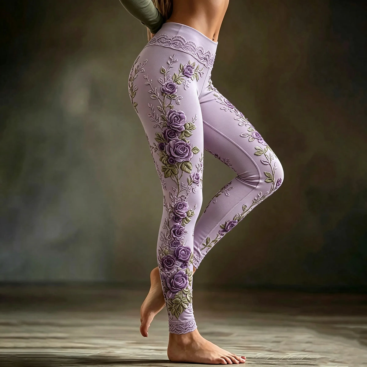 Women's Retro Purple Rose Gradient Pattern Leggings