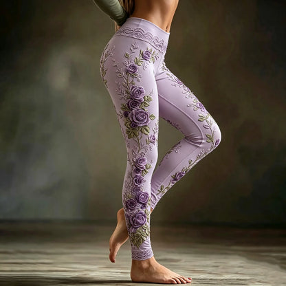 Women's Retro Purple Rose Gradient Pattern Leggings
