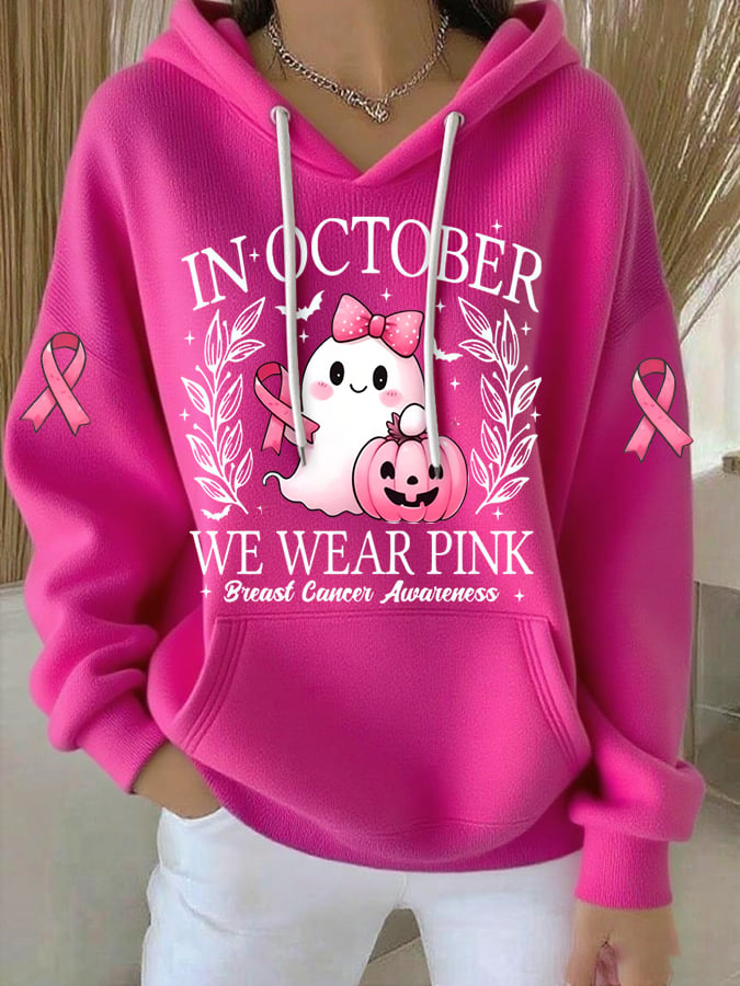 Women's Breast Cancer In October We Wear Pink Print Casual Hoodie