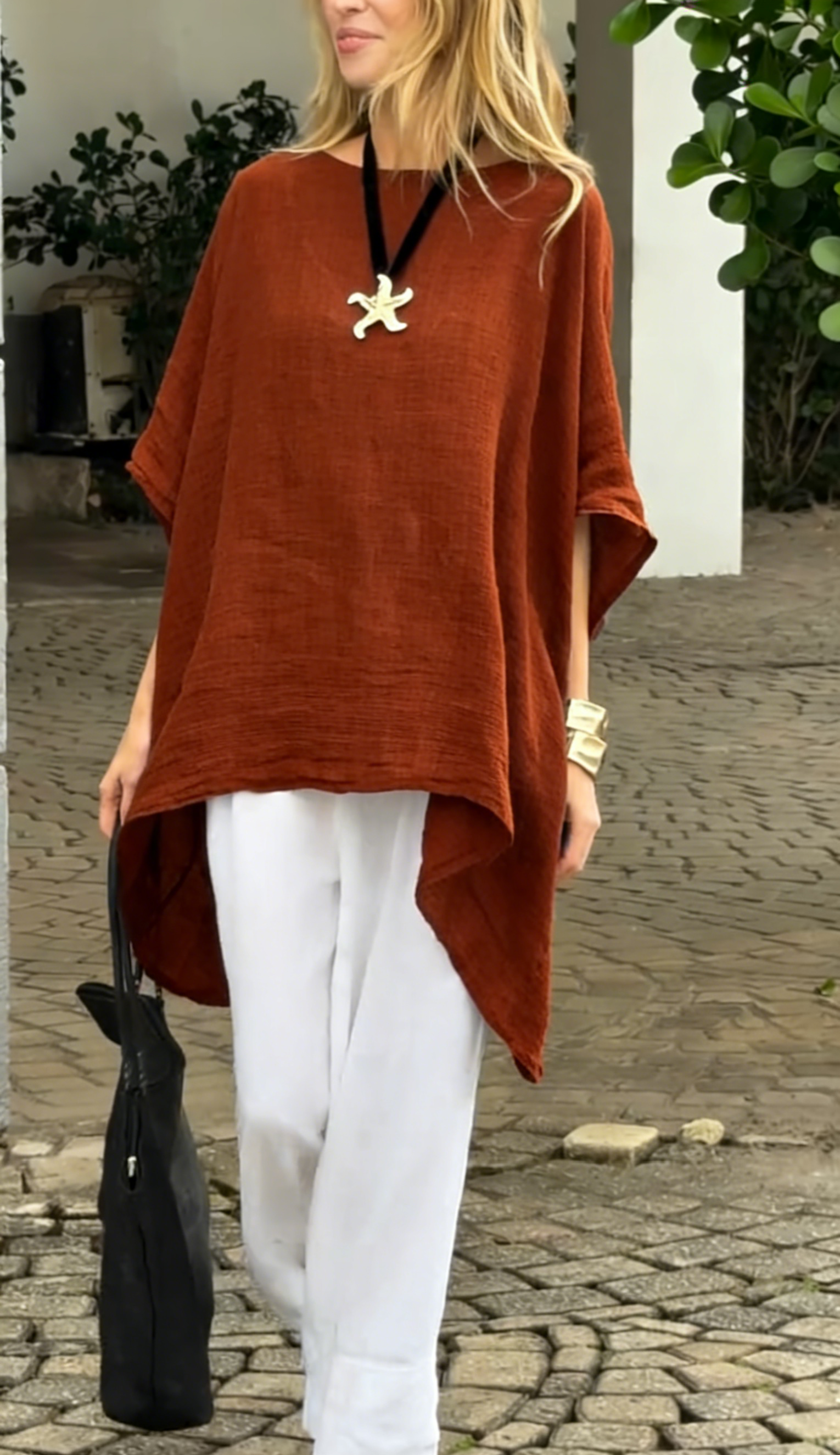 🌿 Linen Cotton Batwing Top