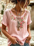 Women's Retro Breast Cancer Floral Print Top