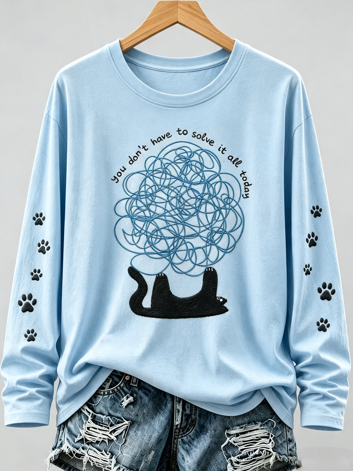 Women's Healing Cat Round Neck Long Sleeve Top