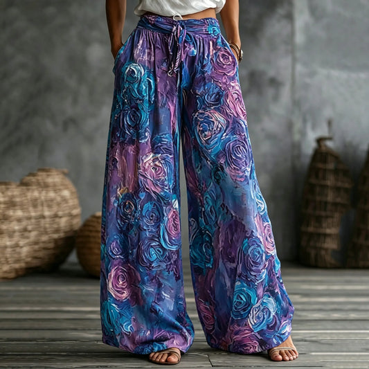 Women's Retro Bohemian Style Floral Rose Print Casual Pants