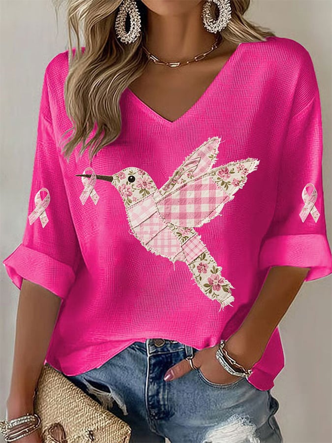 Women's Pink Hummingbird Print Shirt