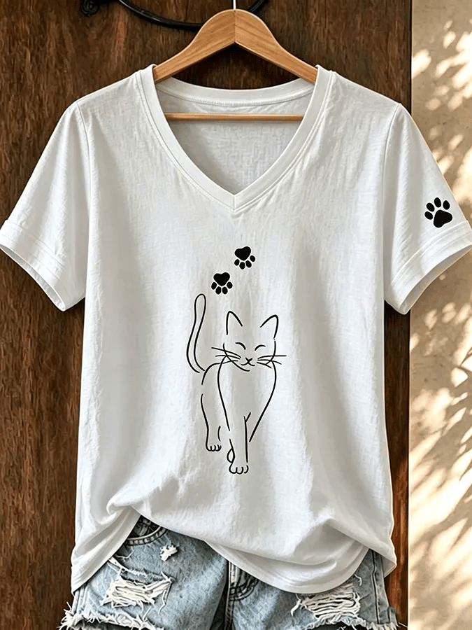 Women's Cute Cat Print T-Shirt